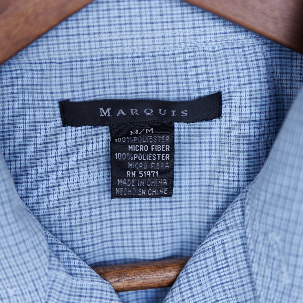 Marquis Mens Blue Micro Check Short Sleeve Button Down Shirt Medium Microfiber - Picture 6 of 6